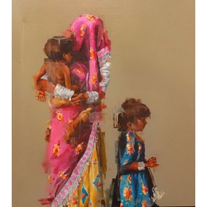 Khalid Khan-Kaay, 28 x 24 Inch, Acrylic on Canvas, Figurative Painting, AC-KHKN-079
